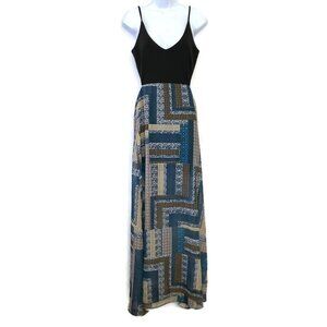 Like Mynded Womens Maxi Dress Small Cut Outs Black Blue Tan Geometric Boho Artsy